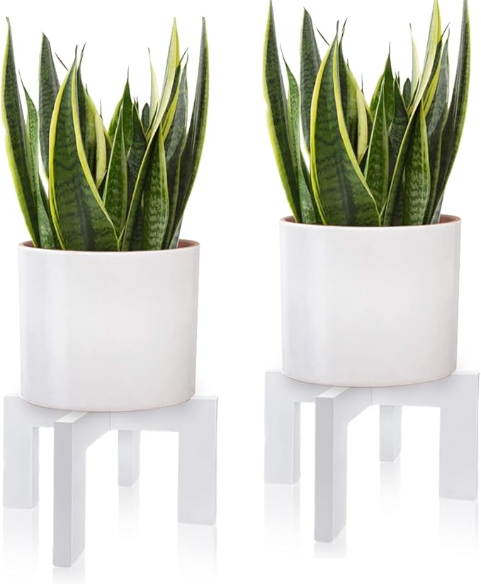 Plant stand indoor, Mid Century Modern wood Planter Stand Rattan Flower Pot Stand, Low Short Plant Stands Indoor - Boho Rustic Wooden Stool for Plant Pot Holder, Fit 5-15 Inch Pot ,2 Pack