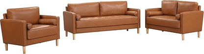 Studio Living® Lexington 39.4" Arm Chair, Mid-Century Modern, Pocket Coil Comfort, Easy Assembly, Vegan Leather, Carmel