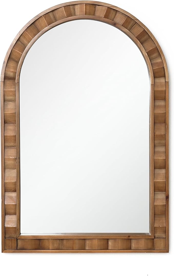 LuxenHome Arched Wall Mirror, 30.4"x18.5" Solid Wood Framed Rustic Farmhouse Decorative Wooden Mirrors, Wall Mounted Hanging Accent Entryway Mirror for Bathroom, Living Room, Bedroom Home Decor