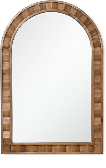 LuxenHome Arched Wall Mirror, 30.4"x18.5" Solid Wood Framed Rustic Farmhouse Decorative Wooden Mirrors, Wall Mounted Hanging Accent Entryway Mirror for Bathroom, Living Room, Bedroom Home Decor