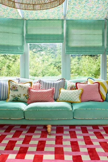 Hand-Tufted Wool Checkered Area Rug 8x10 Ft – Pink Red Basketweave Carpet for Living Room, Bedroom, Playroom – Soft Plush Texture, Modern Artistic Floor Décor