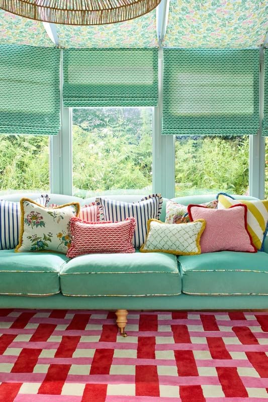 Hand-Tufted Wool Checkered Area Rug 7x10 Ft – Pink Red Basketweave Carpet for Living Room, Bedroom, Playroom – Soft Plush Texture, Modern Artistic Floor Décor