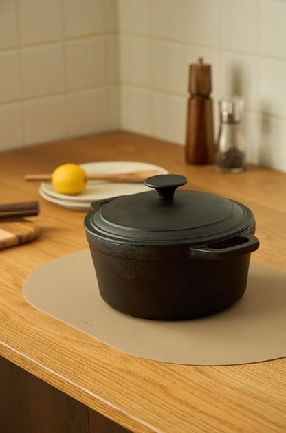 Beige Oval Silicone Placemats Set of 4 – Heat Resistant, Waterproof, Easy to Clean Non-Slip Modern Dining Table Mats – Premium Leather Textured Japandi Kitchen Decor