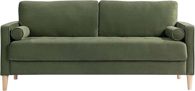 Studio Living® Lexington 75.6" Sofa, Mid-Century Modern, Pocket Coil Comfort, Easy Assembly, Velvet Fabric, Olive Green