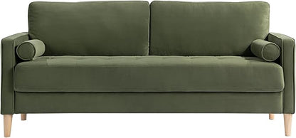 Studio Living® Lexington 75.6" Sofa, Mid-Century Modern, Pocket Coil Comfort, Easy Assembly, Velvet Fabric, Olive Green