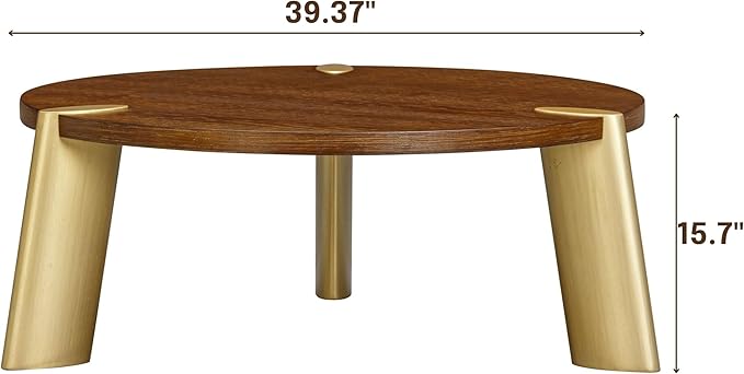 NTC 40 Inch Tribase Boho Wooden Round Coffee Table for Living & Dining Rooms – Waterproof & Heat Resistant, Dark Walnut