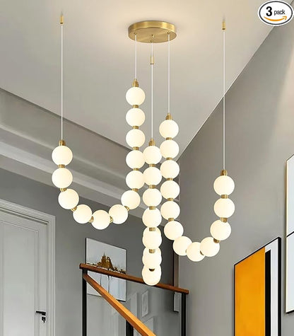 Modern Chandeliers LED Dimmable Light Acrylic Balls Ceiling Pendant Lighting for Living Room Dining Room Bedroom Adjustable Hanging Lights 70 Watts, Antique Gold Lamp
