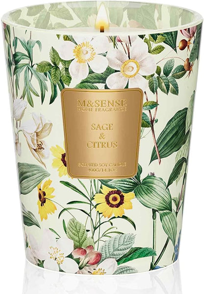 M&SENSE Sage Citrus Scented Natural Soy Wax Candle, 14.1oz 60 Hours Long Lasting Slow Burning, Aromatherapy Fall Winter Candle for Stress Relief, Festival Thanksgiving Christmas Housewarming Gifts