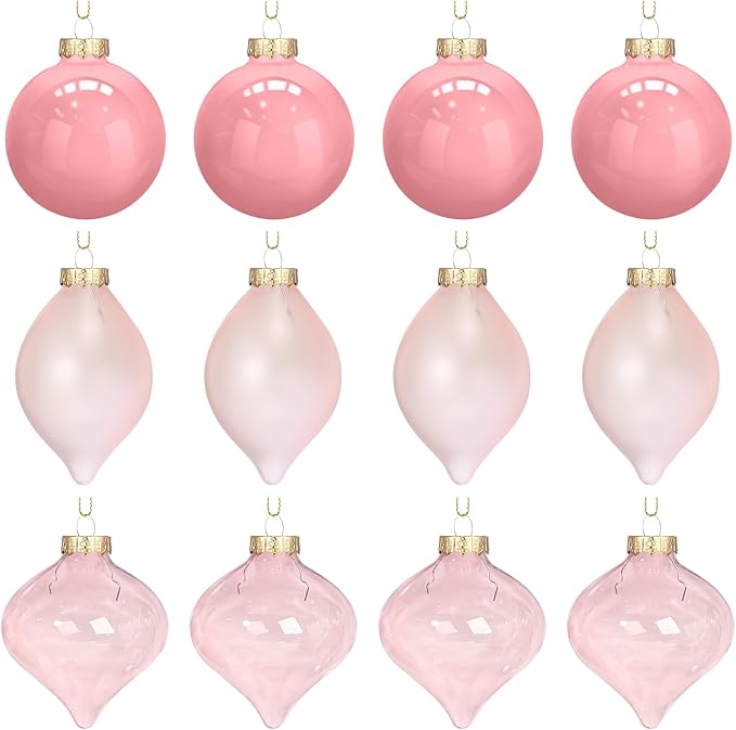 Zomiboo 12 Pcs Vintage Rose Glass Christmas Ball Ornaments Set 3.15" Hanging Shatterproof Glass Bulbs for Christmas Tree Baubles Bulk for Holiday Xmas Tree Decorations Gifts