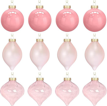 Zomiboo 12 Pcs Vintage Rose Glass Christmas Ball Ornaments Set 3.15" Hanging Shatterproof Glass Bulbs for Christmas Tree Baubles Bulk for Holiday Xmas Tree Decorations Gifts