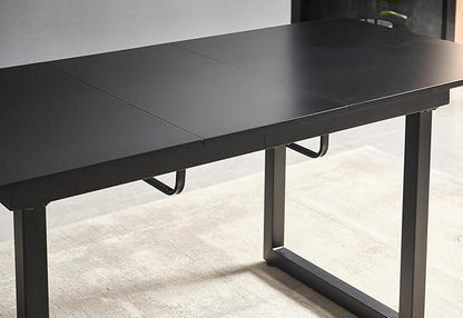 55''- 71'' Extendable Dining Room Table, Expandable Dining Table with Metal Leg, Modern Mid Century Large Table, for 2-6 Person, Black