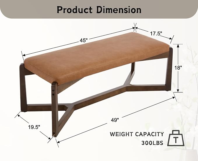 CIMOTA 49 Inch Modern Entryway Bench, Upholstered Bedroom Bench with Solid Wood Frame, Y-Shaped Foot, Comfy Ottoman for Bedroom End of Bed/Hallway/Living Room/Indoor, PU Brown