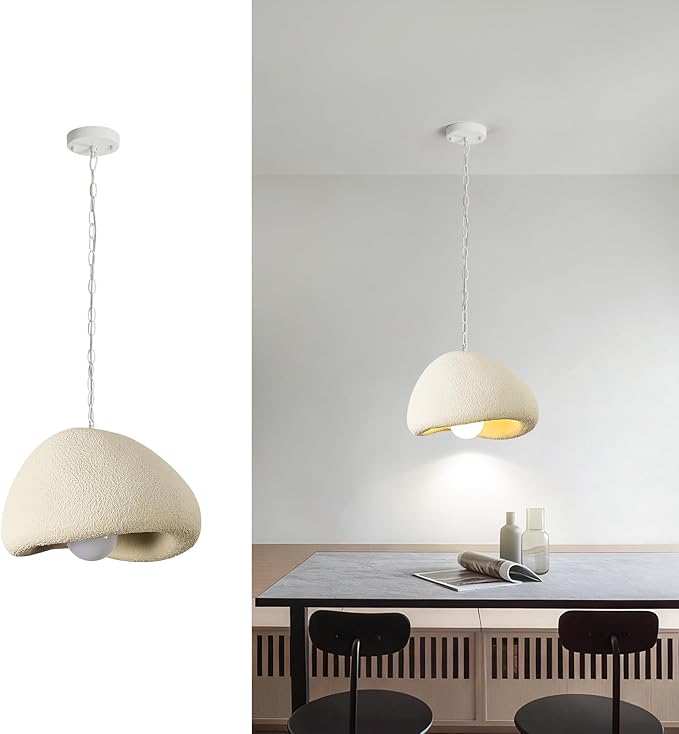 Wabi Sabi Pendant Lights,9.8in White Modern Pendant Light Resin Hanging Lamp Kitchen Island Lighting Modern Japandi Chandelier for Dining Room Bedroom Hallway Restaurant Foyer