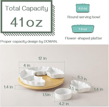 DOWAN 360° Rotatable Serving Platters, 12 Inch Divided Serving Bowls for Party, Kitchen Decor, Removable Serving Dishes for Chips and Dip, Fruit, Veggies, Candy and Snacks, 7 Pieces, White