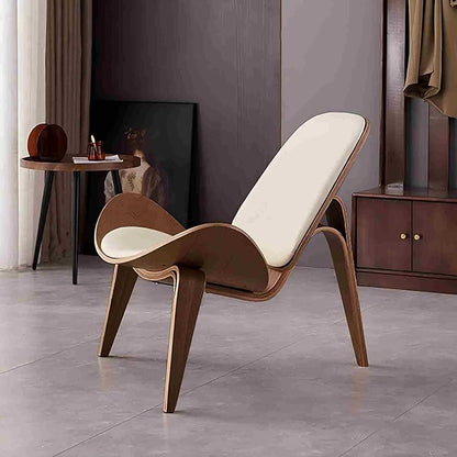 homary Leather Walnut Tripod Accent Chair, High Back Lounge Chair with Soft Faux Leather Seat, Sturdy Wood Frame for Living Room Bedroom (Black) (White)