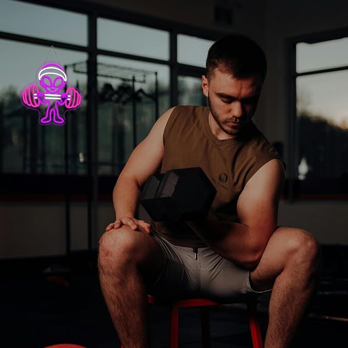 Lucunstar Alien Neon Sign,Dumbbell Gym Led Wall Decor,LED Alien Light,Shop Bar Man Cave,Teen Room,Game Room Decor,Hip Hop Party Neon Signs Wall Decor,Party Bedroom