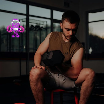 Lucunstar Alien Neon Sign,Dumbbell Gym Led Wall Decor,LED Alien Light,Shop Bar Man Cave,Teen Room,Game Room Decor,Hip Hop Party Neon Signs Wall Decor,Party Bedroom