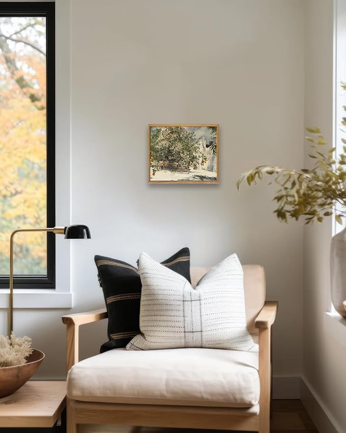 KBKBART Framed Farmhouse Wall Art, Orange Tree Vintage Watercolor Oil Painting, Rustic Kitchen Sign Canvas Wall Art for Dining Room, Bedroom, Living Room, Gallery, Vintage Pictures Wall Decor (8"x10")