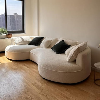 WILLIAMSPACE 124.8" Boucle Curved Sofa Couch, Modern Upholstery Cloud Sofa with Pillows, Left Hand Facing Sectional Boucle Fabric Couch for Living Room (Left-Facing,Light Cream)
