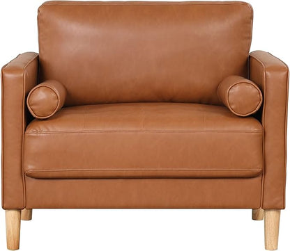 Studio Living® Lexington 39.4" Arm Chair, Mid-Century Modern, Pocket Coil Comfort, Easy Assembly, Vegan Leather, Carmel