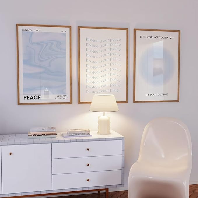 Blue Aura Wall Art Decor Retro Aesthetic Canvas Wall Art Pastel Abstract Pictures Prints Preppy Gradient Spiritual Poster Trendy Artwork Blue Painting for Room Bedroom 16x24 Inch Unframed Set of 3