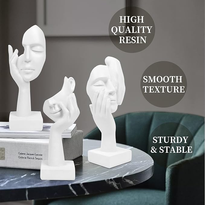 3 Pcs Thinker Statue,Modern Home Resin Sculptures,Decorative Objects Collectible Figurines for Home Office Bookshelf Desktop Decor(White)