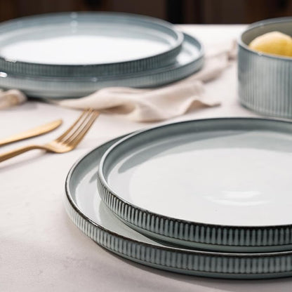 Famiware Star Salad Plates for 6, 8 inches Plate Set, Stoneware Dinnerware, Small Dinner Plates for Dessert, Salad, Appetizer, Smoky Blue
