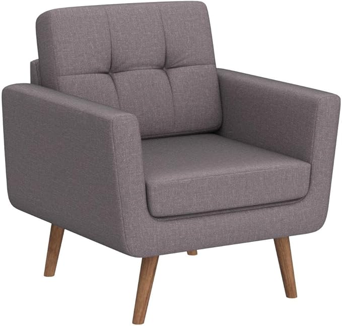Tbfit Linen Fabric Accent Chairs Set of 2, Mid Century Modern Armchair for Living Room, Bedroom Button Tufted Upholstered Comfy Reading Accent Chair Sofa(Grey)
