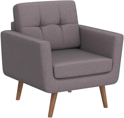 Tbfit Linen Fabric Accent Chairs Set of 2, Mid Century Modern Armchair for Living Room, Bedroom Button Tufted Upholstered Comfy Reading Accent Chair Sofa(Grey)