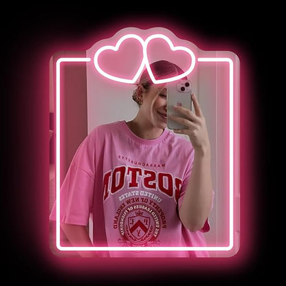 Heart Mirror Neon Sign, Beauty Salon Mirror Decor, Dorm Room, Valentine's Day Gifts,Gifts For Her, Vanity Wall Hallway Decor, Girls Room, Boho Mirror Wall Sign Art Gift