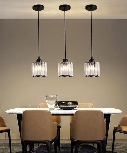 Crystal Pendant Lights Black 1 Light Cluster Ceiling,Modern Hanging Light Fixture for Kitchen Island,Adjustable Round Chandelier for Farmhouse,Dining Room,Foyer,Living Room with LED Bulb