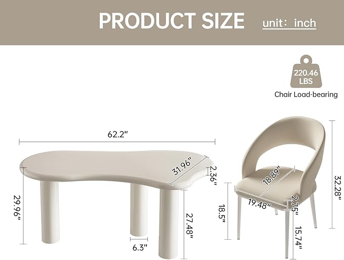 62.2" Dining Table Set for 4, Dining Table with 4 Chairs,Modern Cream Style Dining Table Set for Kitchen, Dining Room