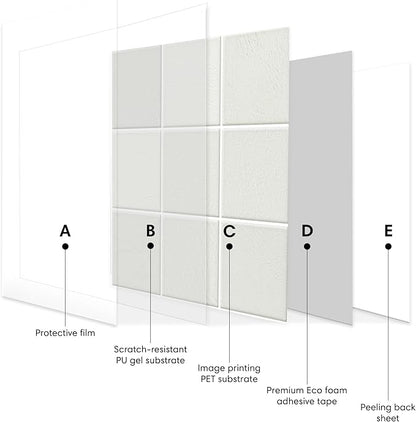 5 Pack Peel and Stick Backsplash Square Tiles, Extra Thick 3D Wall Panels, Heat & Water Resistant, Easy DIY Kitchen, Bathroom, Laundry, Fireplace & Rental Home Wall Décor (12 x 12 in), Stone White