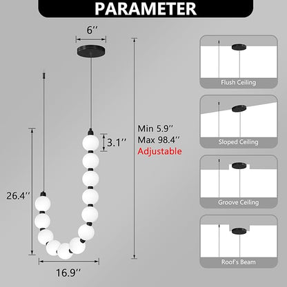Modern Chandeliers LED Dimmable Light Acrylic Balls Ceiling Pendant Lighting for Living Room Dining Room Bedroom Adjustable Hanging Lights 25 Watts Black Lamp