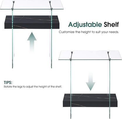 ivinta Glass Console Table with Storage, 31.5'' Modern Narrow Sofa Table for Small Space with Natural Wood Shelves for Living Room, Hallway, Foyer, Bedroom 5103 (Black)