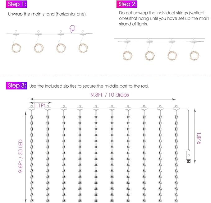 Minetom Curtain Lights, 300 LED Dimmable Fairy Lights with Remote and Timer, 8 Modes, USB Powered String Lights for Room Wall Party Xmas Indoor Decor, Multicolor