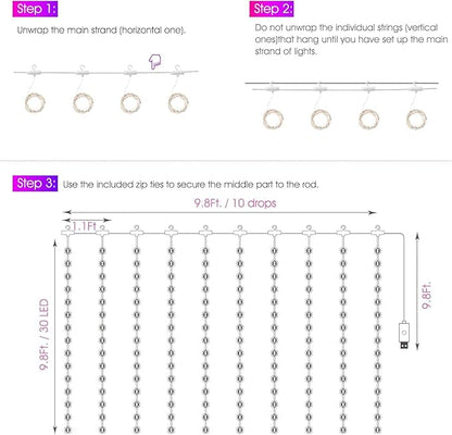 Minetom Curtain Lights, 300 LED Dimmable Fairy Lights with Remote and Timer, 8 Modes, USB Powered String Lights for Room Wall Party Xmas Indoor Decor, Multicolor