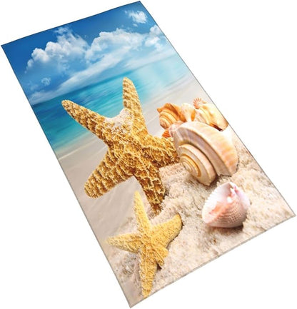 Coastal Hand Towels Set of 2 15.7x27.5 Absorbent Kitchen Guest Towels Ocean Starfish Seashell Beige Blue