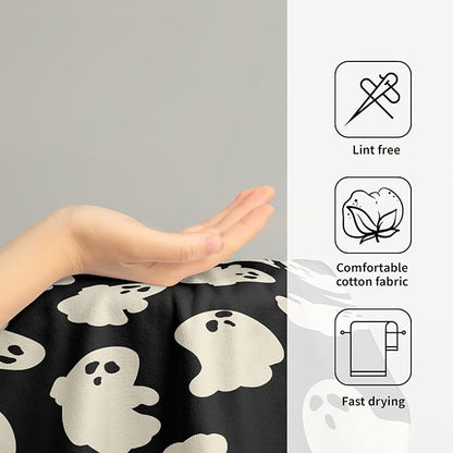 Halloween Ghost Hand Towels Set of 2 White Spooky Holiday Kitchen Towels Decorative Tabletop Decor