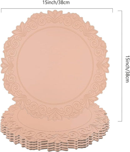 Noctiflorous Round Faux Leather 15 Inch Placemats Set of 4 Waterproof Wipeable Heat Resistant Tablemat for Dining Table Kitchen Non Slip Oilproof Table Place Mat for Indoor Outdoor(Pink, 4)