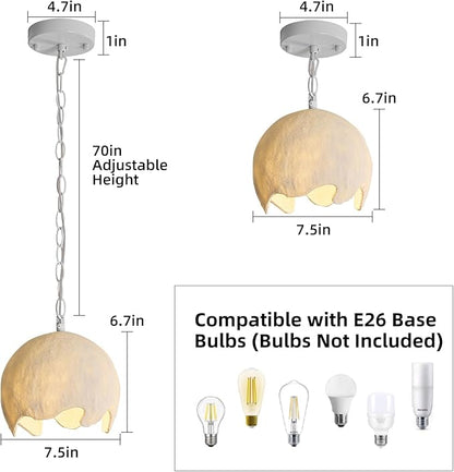 Wabi Sabi Pendant Lights, 7.5in White Modern Pendant Light Resin Hanging Lamp Kitchen Island Lighting Modern Japandi Chandelier for Dining Room Bedroom Hallway Restaurant Foyer