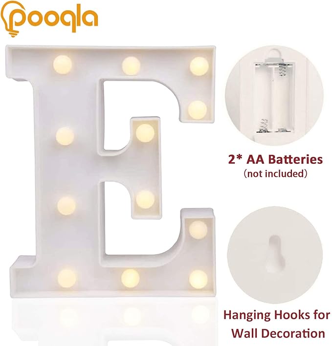 Pooqla LED Marquee Letter Lights Sign, Light Up Alphabet Letter for Home Party Wedding Decoration E