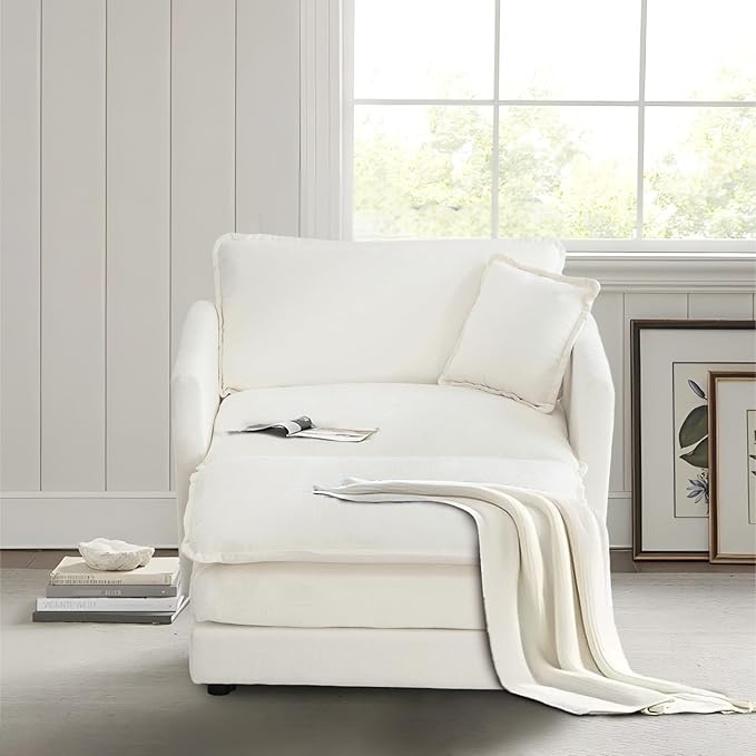 SoarFlash Chenille Sectional Sofa, Comfy Modular Single Sofa with Ottoman, Modern Recliner Deep Seat Sofa Set for Living Room,White