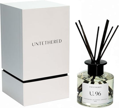 U.96 Luxury Reed Diffuser - Lemongrass, Eucalyptus & Amber | 100% Natural Essential Oils | Calming & Refreshing Fragrance | Long-Lasting Aromatherapy for Home, Office & Bathroom (5oz | Up to 5 Months)