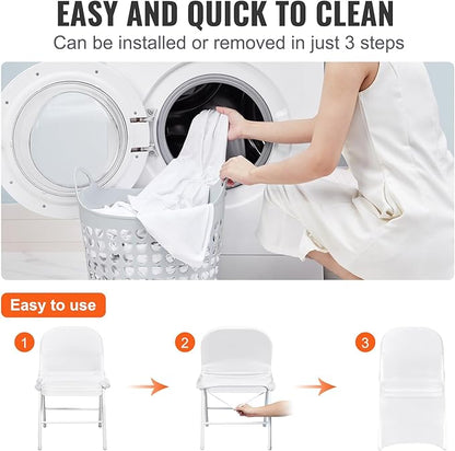 VEVOR Stretch Spandex Folding Chair Covers, Universal Fitted Chair Cover, Removable Washable Protective Slipcovers, for Wedding, Holiday, Banquet, Party, Celebration, Dining (100PCS White)