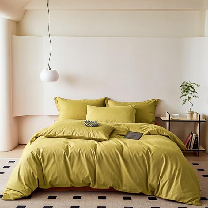 CLOTHKNOW Moss Green Queen Comforter Set 3Pcs Chartreuse Bedding Comforter Sets Green Yellow Queen Comforter Yellownish Green Comforter with 2 x Pillow Cases