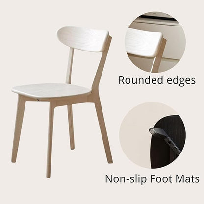 Oak Dining Chairs, Kitchen Chairs, 100% Solid Wood Modern Dinner Chair with Curved Backrest, Dining Room Chair for Kitchen, Living Room, Study (1PK, Cream White)