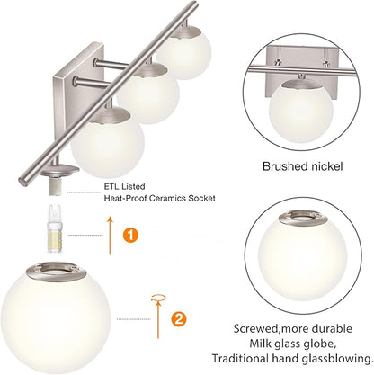 New Bathroom Vanity Light Fixtures 4 Lights Brushed Nickel Glass Shade Modern Wall Bar Sconce Over Mirror（(Exclude G9 Bulb)
