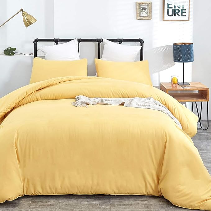 CLOTHKNOW Yellow Twin/Twin XL Comforter Set 3Pcs Light Yellow Bedding Comforter Sets Soft Cozy Bed Comforter Women Men Bedding Sets