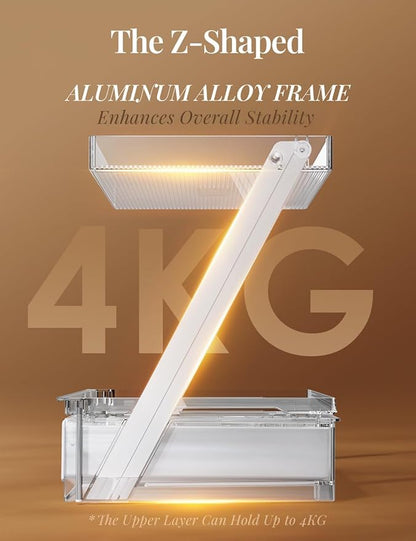 Z-Shaped Bathroom Countertop Organizer – 2-Tier Vanity Organizer with Sliding Tray & Drawer for Skincare, Makeup & Perfume – Acrylic Storage for Dresser, Office or Desk